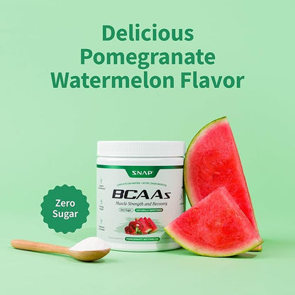 Snap BCAA Powder Essential Amino Energy Supplement with Nitric Oxide Booster - Watermelon Flavor - Pre Workout Powder, Recovery Supplements Post Workout, Muscle Strength & Performance (30 Servings)