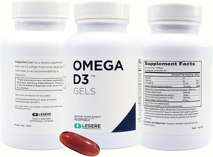 Legere Pharmaceuticals Proform Omega-3 Fish Oil, D3 Gels with Astaxanthin with Calamarine.