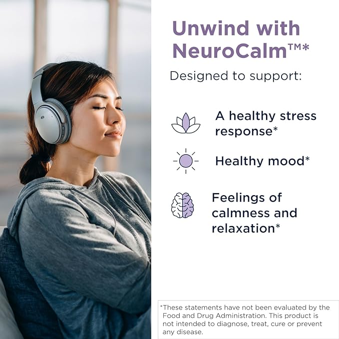 Designs for Health NeuroCalm - 5HTP GABA L-Theanine Supplement for Stress Response - Methylated B12, Vitamin B6, Taurine, Chamomile & Magnesium Supplement for Mood Support (60 Vegan Capsules)