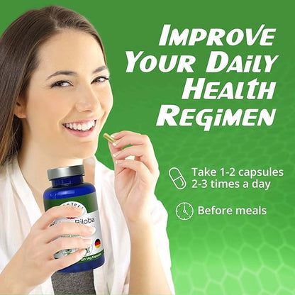 Ginkgo Biloba Support Brain Function, Supplements for Memory and Focus, Natural Antioxidant-Rich, Promotes Overall Health, 120 Vegetarian Capsules, GMP