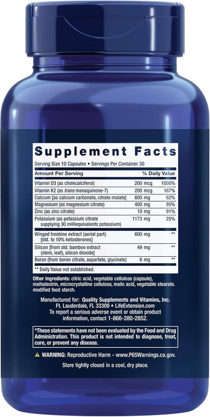 Life Extension Dr. Strum's Intensive Bone Formula, Cissus quadrangularis, Calcium, Vitamin D3, K2, Magnesium, zinc, Potassium, Boron, Bone Health Support Formula, Gluten Free, Non-GMO, 300 Capsules