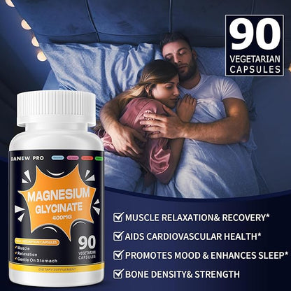 Magnesium Glycinate 400 MG per Serving 100% Chelated for High Absorption, Gentle On Stomach, Non-GMO, 90 Vegetarian Capsules