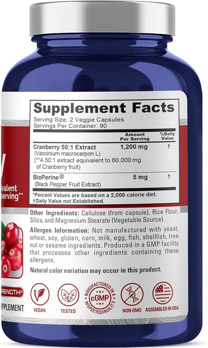 NusaPure Cranberry 60,000 mg 180 Veg Caps (Bioperine, Non-GMO, Vegan)
