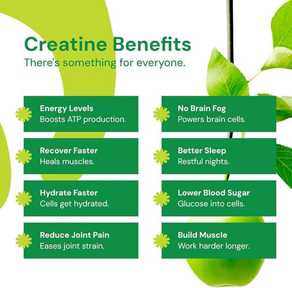 Creatine Monohydrate Gummies for Men & Women - Boost Focus, Strength, and Endurance, Anti-Melting Formula, Vegan, Gluten-Free, Non-GMO, 1.5 Gram Creatine per Gummy (Sour Green Apple, 90 ct)