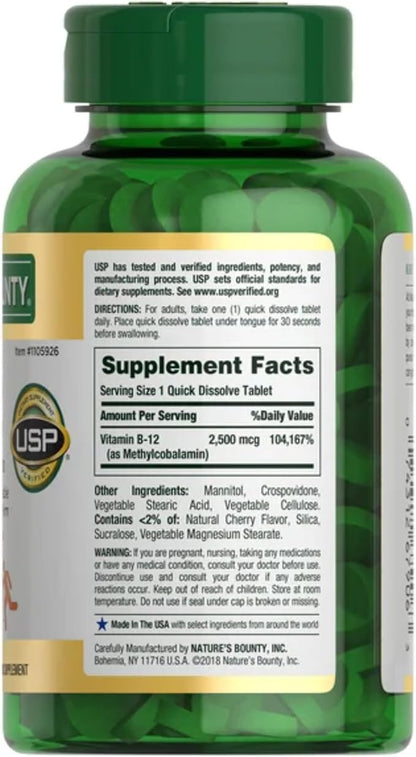 Natures Boun ty Vitamin B-12 2500 mcg, 300 Quick Dissolve Tablets