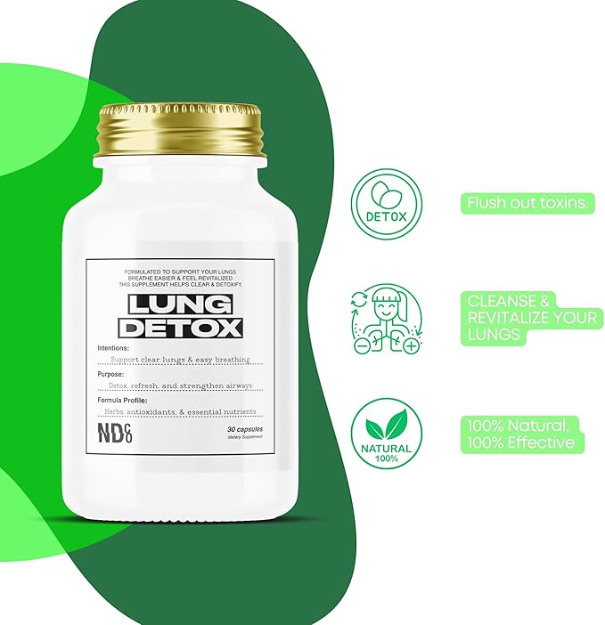 Powerful Lung Detox & Cleanse - Mullein, Chlorophyll, Zinc | Respiratory Support with Glutathione for Smokers & Vapors | Easy Breathing by NDCO