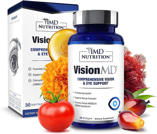 1MD Nutrition VisionMD Eye Vitamin CARMIS - Eye Supplement for Adults - with OptiLut Lutein & Zeaxanthin - Supports Vision Health Care, Everyday Eye Strain, & Occasional Dry Eye - 30 Softgels