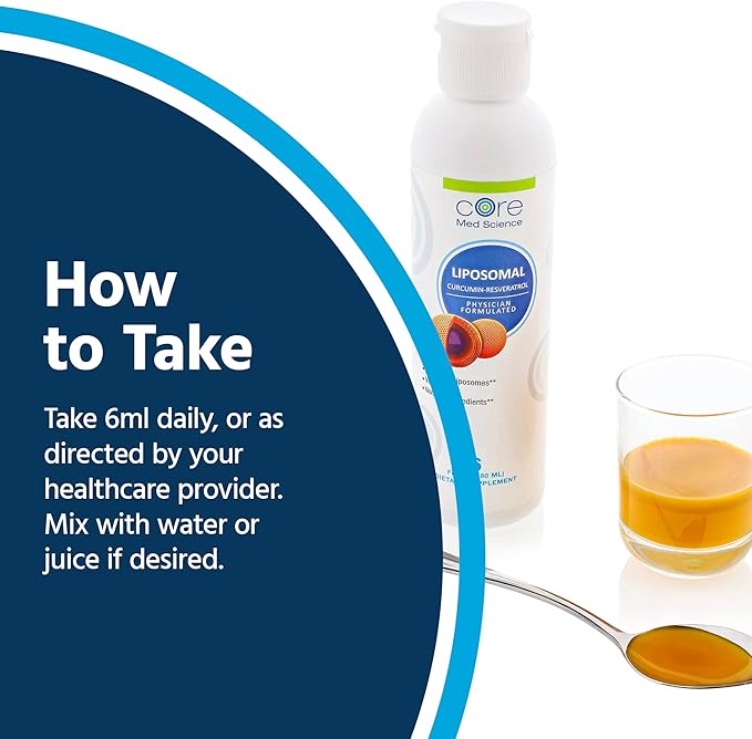 Core Med Science Liposomal Curcumin Resveratrol 200mg Curcumin and 75mg Resveratrol - 6 Fl Oz Liquid - High Absorption Curcumin Supplement