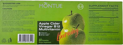 Apple Cider Vinegar Gummies B12 Multivitamin,ACV Supplement Gummy Vitamins,Vegetarian Supplement for Women & Men,Non GMO,Support Normal Energy Levels & Gut Health 60 Gummies (60)