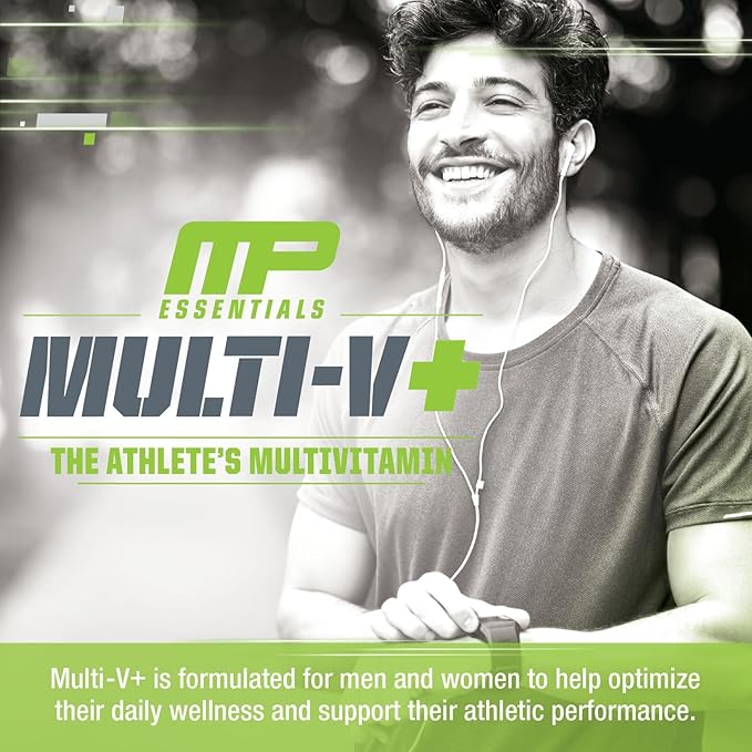 Muscle Pharm Essentials Multi-V+, The Athlete's Multi-Vitamin, Enhanced Energy, Performance & Immune Health, Daily Multivitamin for Men & Women with Minerals Plus Probiotics, 90 Tablets, 30 Servings