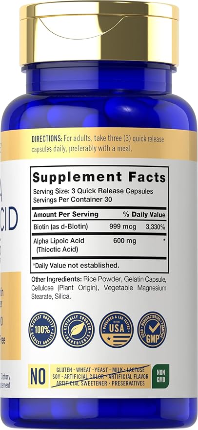 Carlyle Alpha Lipoic Acid 600mg | Plus Biotin Optimizer | 90 Capsules | Non-GMO & Gluten Free Supplement