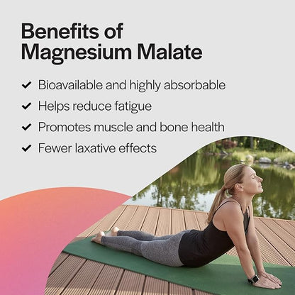 PureFormulas Magnesium Malate Capsules - Chelated Magnesium as Di-Magnesium Malate - Highly Bioavailable Form to Support Energy, Bone Health + Muscle Recovery, malato de magnesio 360 mg - 120 Capsules