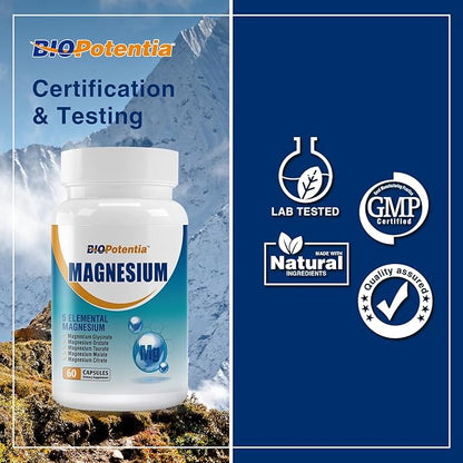 Magnesium Breakthrough Supplement - Has 5 Forms of Magnesium: Glycinate, Orotate,Taurate,Malate, Citrate- Support Stress Relief, Sleep, Heart Health, Nerves, Muscles, and Metabolism (60 Capsules)