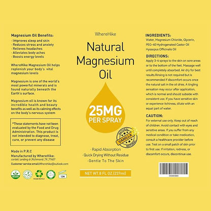 Magnesium Spray, Pure Magnesium Oil Spray for Feet,Ideal Gift for Muscle Relaxation&Better Sleep,Rapid Absorption,Quick Drying Without Residue-Vanilla