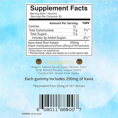 Tropical Pina Colada Kava Gummies - 250mg per Gummy - Vegan, Gluten-Free - 30 Gummies