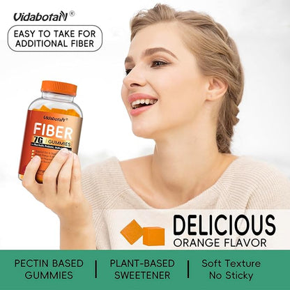 Sugar Free Prebiotic Fiber Gummies for Adult-7G Fiber–Fiber Supplement with Inulin, Probiotic, Vitamins for Digestive & Gut Health and Regularity Support, Orange Flavor, 180 Gummies(Pack of 2)