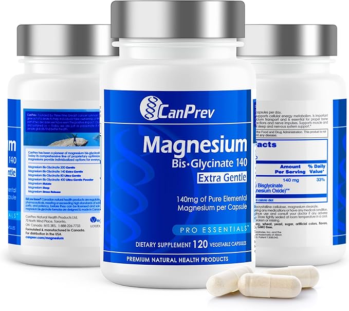 CanPrev Magnesium BisGlycinate Extra Gentle 140mg, 120 v-Caps 120-Day Supply - Pure Elemental Magnesium Supplement, Support Bone & Muscle Function, Gentle on Stomach, Perfect for Daily Magnesium Needs