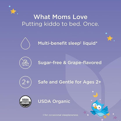 Hyland's Kids Melatonin-Free Organic Sleep Calm and Immunity Liquid, Sugar-Free, Promotes Sleep and Supports Immune Health, Ages 2 and up, Grape Flavor, 4 Fl. Oz.