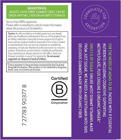 New Chapter Prenatal Multivitamin Gummies – 71% Less Sugar, Prenatal Gummies for Mom & Healthy Baby with Methylfolate, Vitamin D3, Choline + Ginger, Non-GMO, Gluten Free, Berry Citrus, 90ct