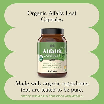 Complete Natural Products Pure Alfalfa Leaf - 100 Capsules - 630mg of Pure Dried Organic Alfalfa Leaf Powder in Veggie Capsules