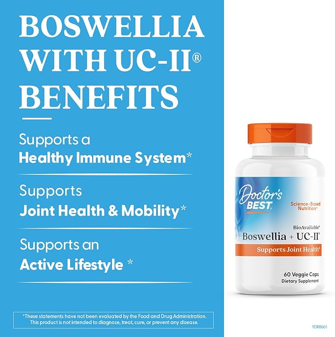 Doctor's Best BioAvailable Boswellia + UC-II, Supports Joint Health, Non-GMO, Gluten Free, Soy Free 60 Veggie Caps