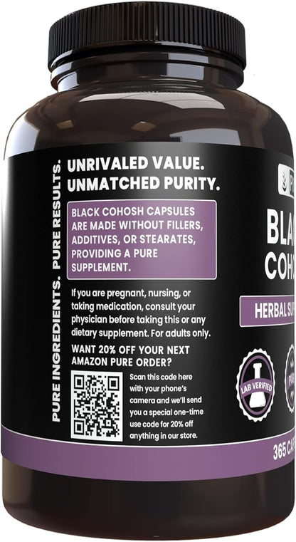 Pure Original Ingredients Black Cohosh (365 Capsules) No Magnesium Or Rice Fillers, Always Pure, Lab Verified