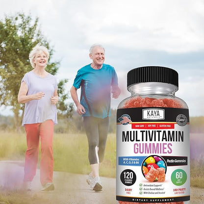 Kaya Naturals Adult Multi Vitamin Gummy, 120 Count, Biotin, Vitamin A, B-12, C & E, Including Zinc, Folic Acid, Strawberry Flavor (120 Gummies)