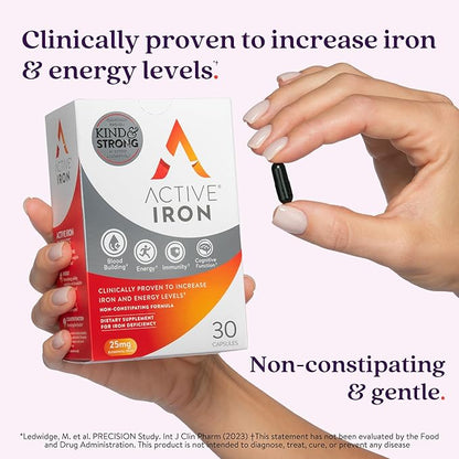 Active Iron High Potency Iron Supplement, 2X Better Absorption & Non-Constipating, Helps Support Energy, Iron Pills for Women & Men, 25mg (30 Capsules)