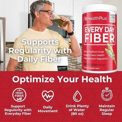 Health Plus Every Day Fiber Digestive Support | All Natural Daily Fiber To Reduce Bloating | Supports Heart Health | 12 Ounces, 48 Servings