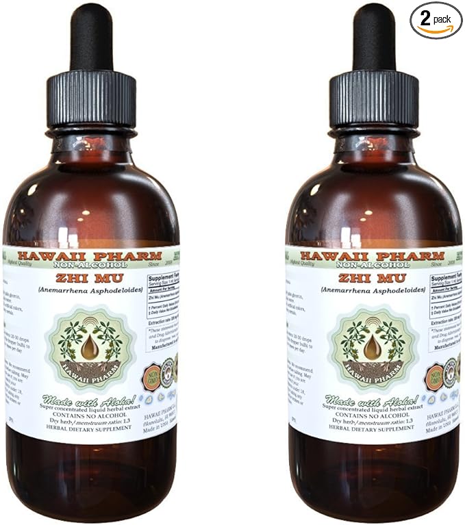 Hawaii Pharm Zhi Mu Alcohol-Free Liquid Extract, Zhi Mu, Anemarrhena (Anemarrhena Asphodeloides) Root Glycerite Natural Herbal Supplement, USA 2x2 fl.oz
