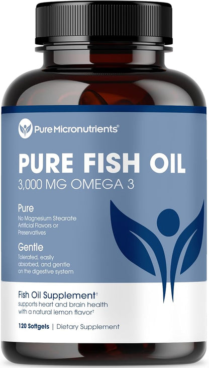 Pure Micronutrients - Omega 3 Fish Oil Supplement, EPA/DHA Fatty Acids, Burpless Fish Oil Supplements with Lemon - Heart, Eye, Brain & Immune Support - 120 Softgels