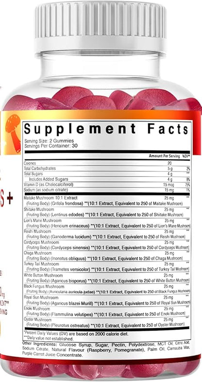 Vitamatic Mushroom Complex with D3, 60 Pectin Based Gummies, (Pack of 2)