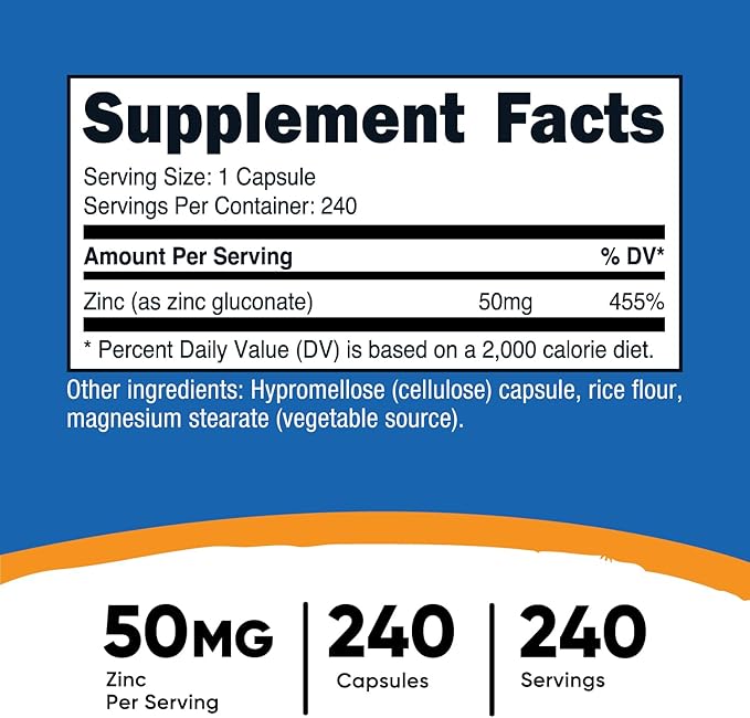 Nutricost Zinc Gluconate 240 Vegetarian Capsules (50mg) - Gluten Free and Non-GMO