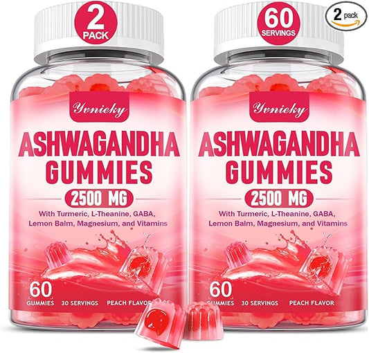 Ashwagandha Gummies 2500mg for Women & Men: Ashwagandha Supplement Gummy Extra Strength with Turmeric, Vitamin D3, L-Theanine, Magnesium - Filled Gummies, Strawberry Flavor, Vegan, Non-GMO
