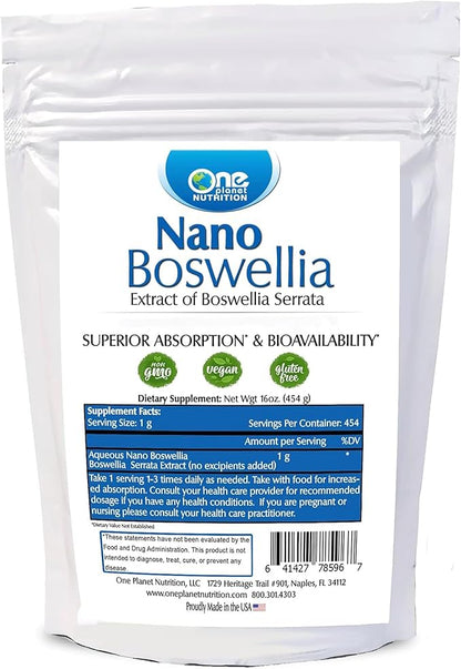 Nano Boswellia Powder 16 oz (454 Servings), High Potency Boswellia serrata Resin, Supports Cognitive Function for Brain Health, Non-GMO, Vegan, Gluten-Free
