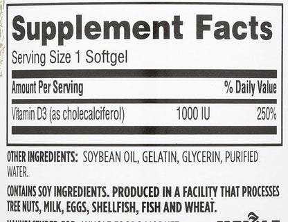 365 Everyday Value, Vitamin D3 1000 IU, Capsule, 250 ct