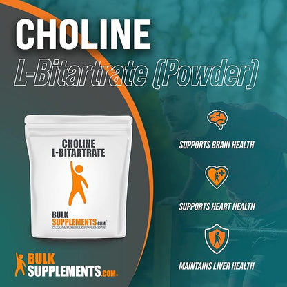 BulkSupplements.com Choline Bitartrate Powder - as Choline L-Bitartrate, Choline Supplement - Gluten Free, 600mg per Serving, 5kg (11 lbs) (Pack of 5)