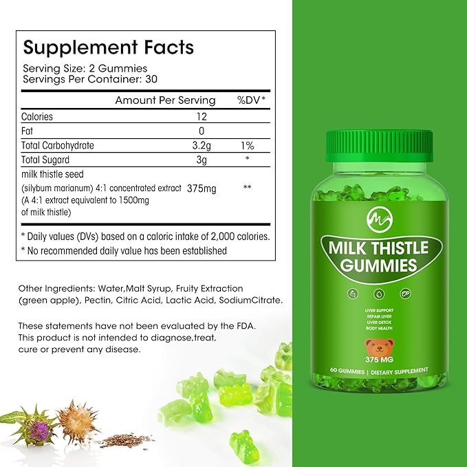 Milk Thistle Gummies, Liver Cleanse Gummy, Organic Liver Detox Supplements for Men & Women - 60 Gummies (Pack of 2)