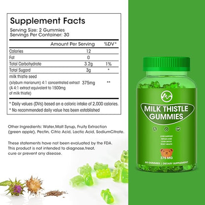 Milk Thistle Gummies, Liver Cleanse Gummy, Organic Liver Detox Supplements for Men & Women - 60 Gummies (Pack of 2)