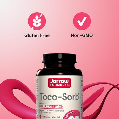 Jarrow Formulas® Toco-Sorb Cardiovascular Health and Brain Function Support, High Absorption Formula, Tocotrienol-Tocopherol Complex and Vitamin E, 60 Softgels, 30 Day Supply