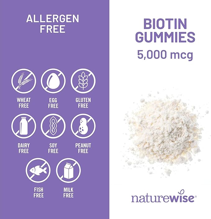 NatureWise Biotin Gummies - Supports Healthy Hair, Skin and Strong Nails - Vitamin B7 5000mcg - Natural Beauty - Strawberry-Kiwi Flavor - Vegan, Non-GMO, Gluten Free - 60 Count[30 Day Supply]