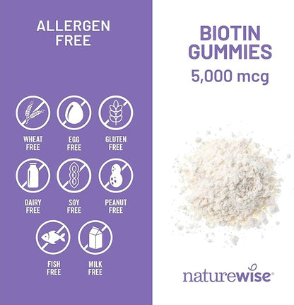 NatureWise Biotin Gummies - Supports Healthy Hair, Skin and Strong Nails - Vitamin B7 5000mcg - Natural Beauty - Strawberry-Kiwi Flavor - Vegan, Non-GMO, Gluten Free - 60 Count[30 Day Supply]