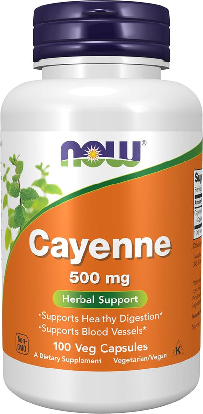 NOW Foods Supplements, Cayenne (Capsicum annuum) 500 mg, Herbal Support, 100 Veg Capsules