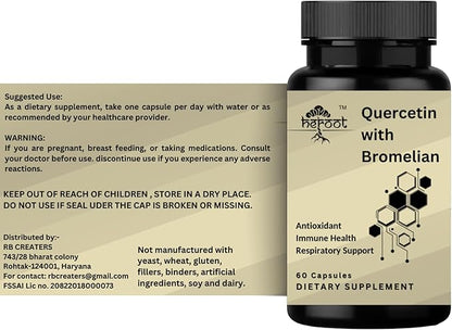 500mg Quercetin with Bromelain Capsules: Respiratory Support Non-GMO | Gluten Free | Supports Overall Health & Well Being (60 Capsules)