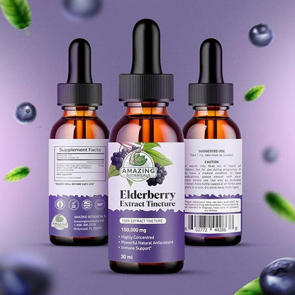 Elderberry Extract 15,000mg Strength Tincture - Organic Immune Support & Wellness Supplement | Elderberry Syrup Organic | 30ml/1oz