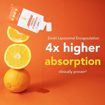 Zooki Liposomal Vitamin C 1000mg Liquid – 4X Higher Absorption – Great Taste, Sugar Free, Vegan – Alternative to High Strength Vitamin C Tablets – Immune System – Energy (Citrus Orange, 14 Servings)