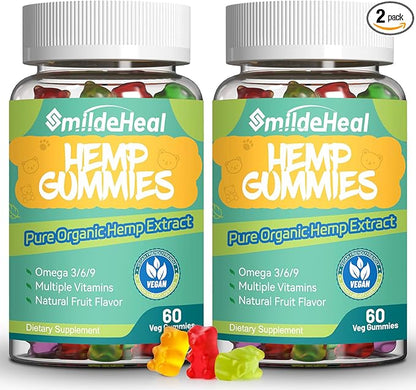 2 Pack Hemp Gummies, 1,500,000 Extra Strengthen Organic Hemp Gummies, Hemp Supplement Gummy with Hemp Oil Extract, 120 Gummies