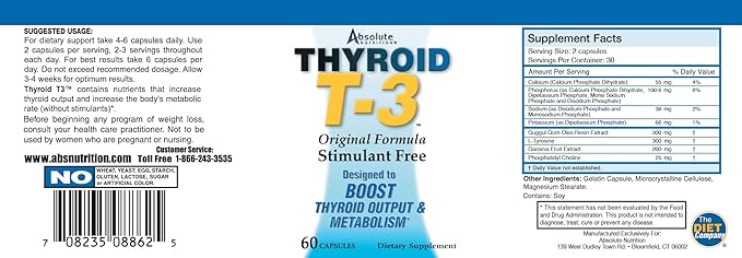 Thyroid T3 Radical Metabolic Support for Women and Men, Energy and Focus, Healthy Thyroid Function, Natural Formula, Non-GMO, No Caffeine, 2 Pack 60 Servings, 120 Capsules