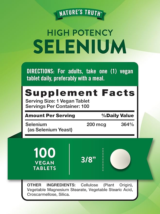 Nature's Truth Selenium 200mcg | 100 Tablets | High Potency | Vegan, Non-GMO & Gluten Free Supplement