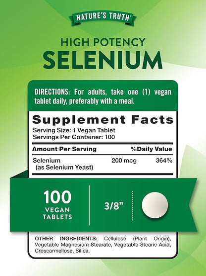 Nature's Truth Selenium 200mcg | 100 Tablets | High Potency | Vegan, Non-GMO & Gluten Free Supplement